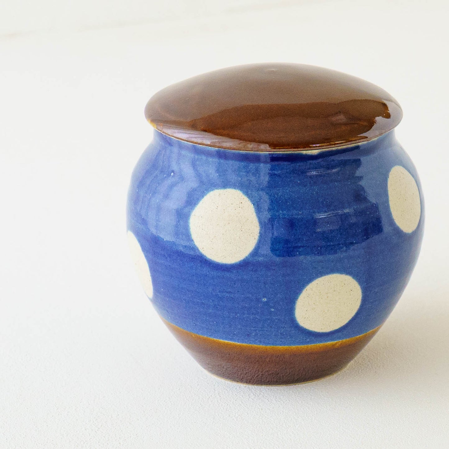 みそがめ ドット柄 青色 x 飴釉|榎田若葉 えのきだ窯
