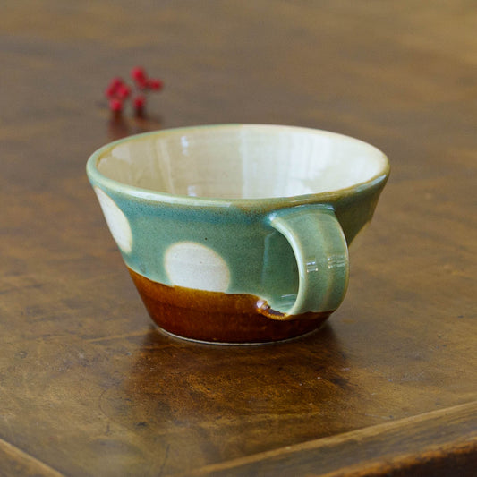 Soup cup dot pattern, green | Wakaba Enokida, Enokida Kiln