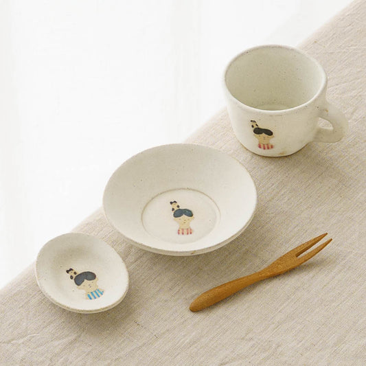 Bowl S with a cat and a boy white | Aya Watanuki