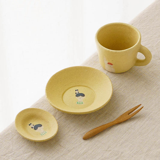Bowl S Cat and boy Yellow B|Aya Watanuki