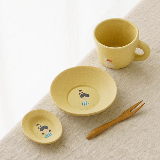 Bowl S Cat and boy Yellow A | Aya Watanuki