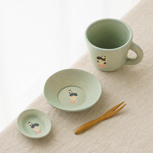 Bowl S Cat and boy light blue A|Aya Watanuki
