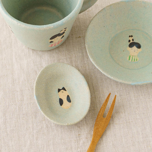 Bean Oval Plate Cat Light Blue|Aya Watanuki