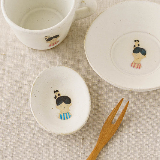 Bean Oval Plate Cat and Boy White | Aya Watanuki