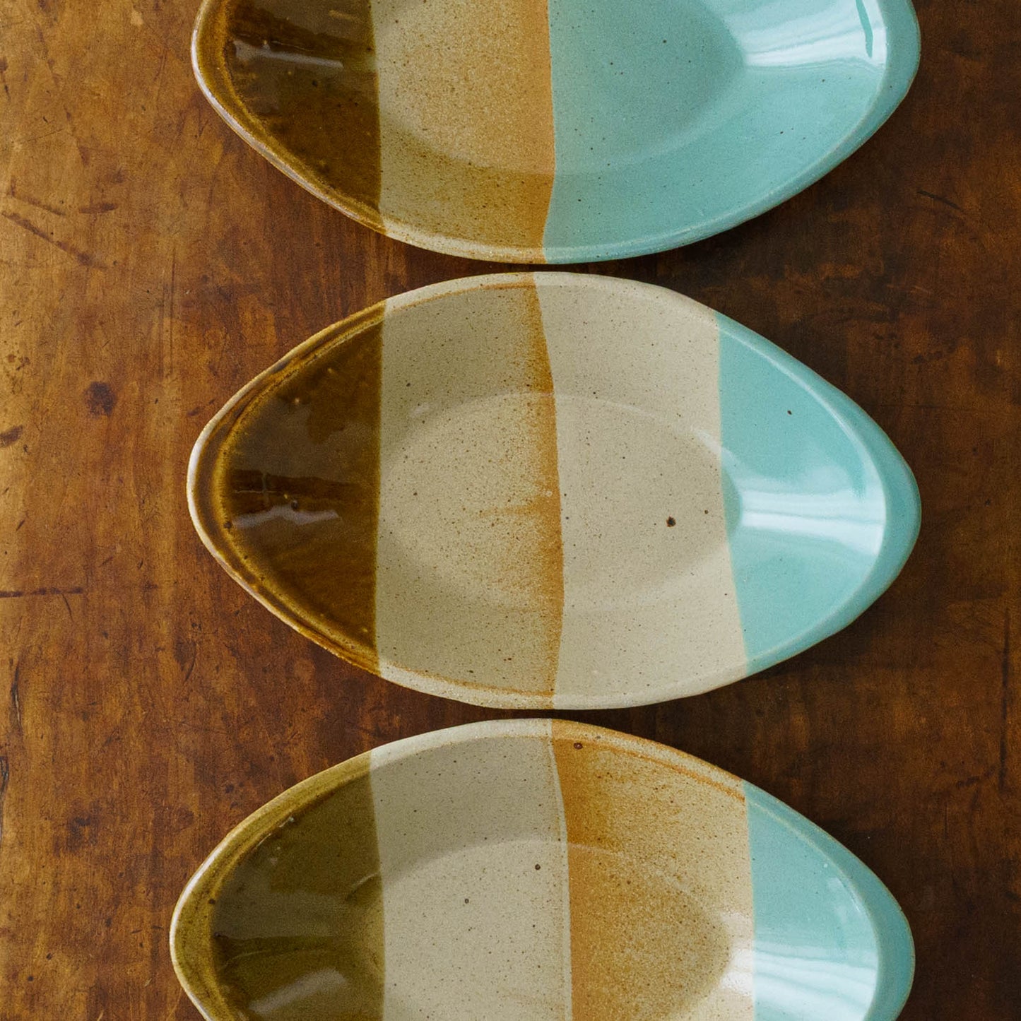 カレー皿 掛け分け B 飴釉 x 並白釉 x マット釉 x 緑釉|榎田智 えのきだ窯