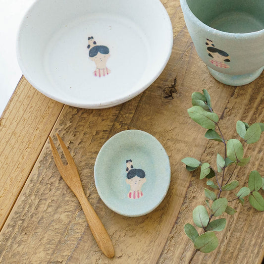 Small Oval Plate Cat and Boy Light Blue | Aya Watanuki