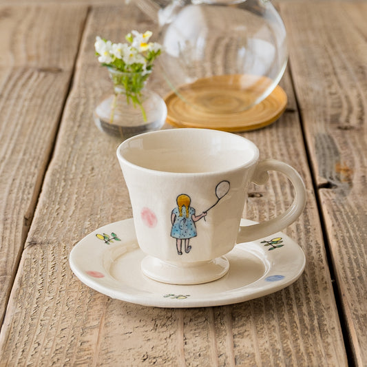 長浜由起子さんの女の子と風船のマグと花束絵付4寸