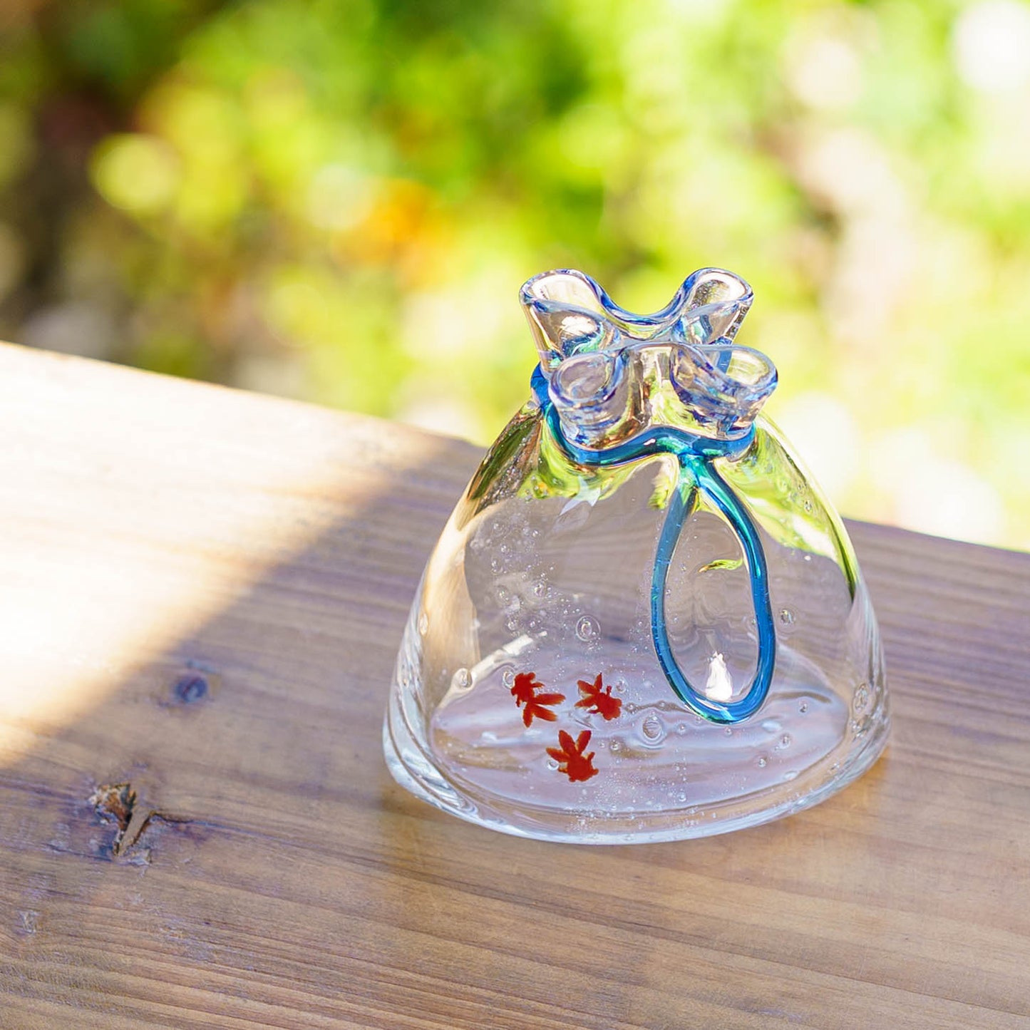 金魚巾着一輪挿し 小 青|極楽寺がらす工房