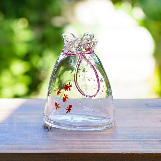 金魚巾着一輪挿し 大 赤|極楽寺がらす工房