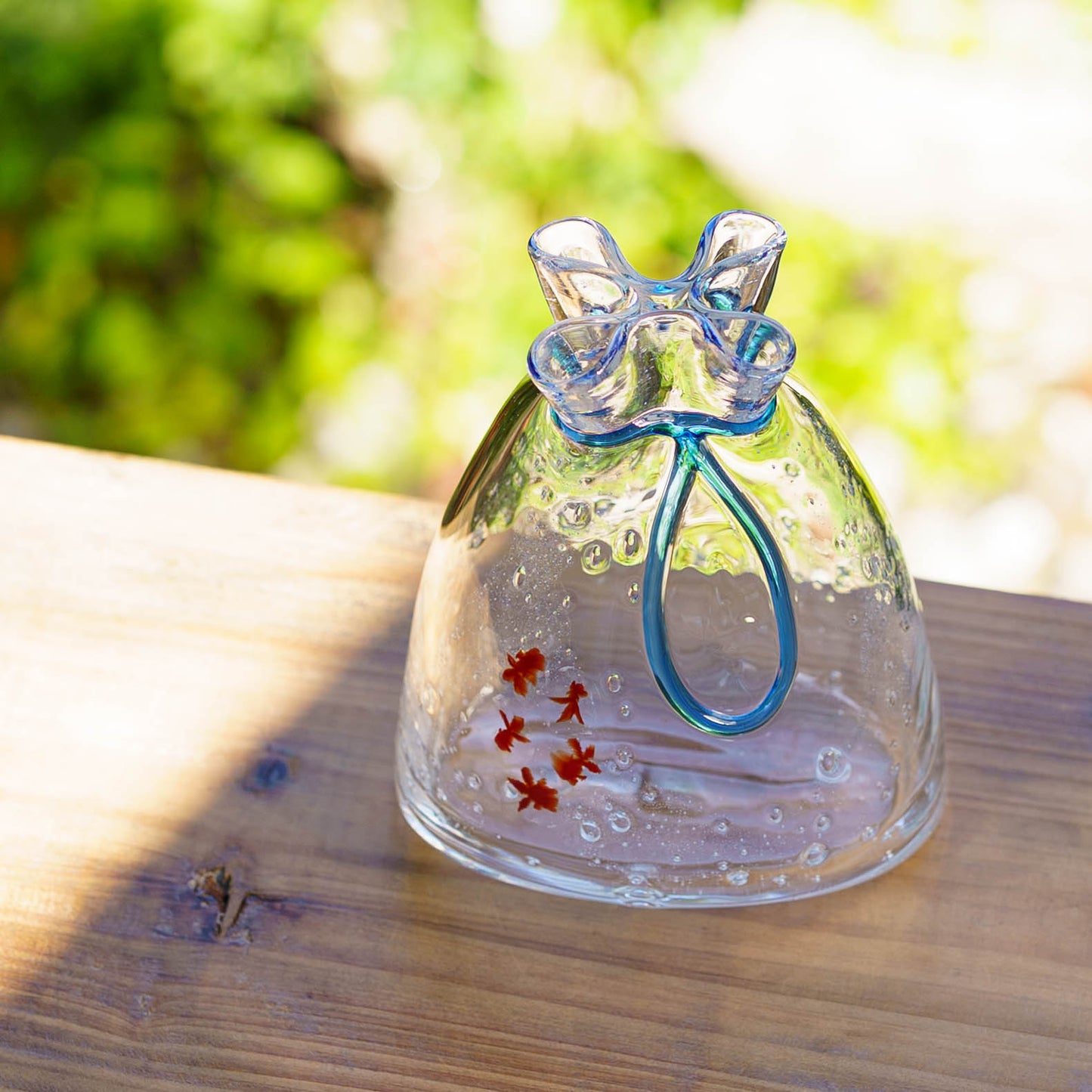 金魚巾着一輪挿し 大 青|極楽寺がらす工房