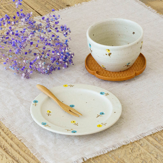15cm rim plate flower white (Light Blue x Yellow) | Harada Haruko