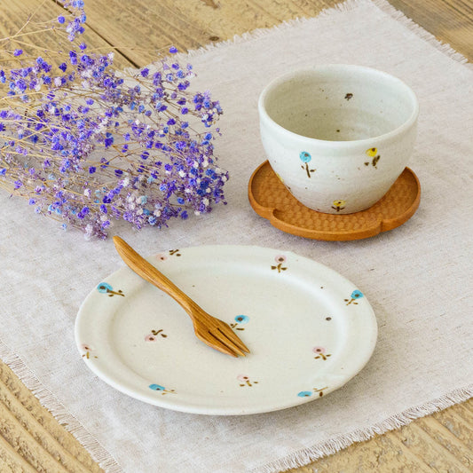 18cm rim plate flower white (Pink x Light Blue) | Harada Haruko