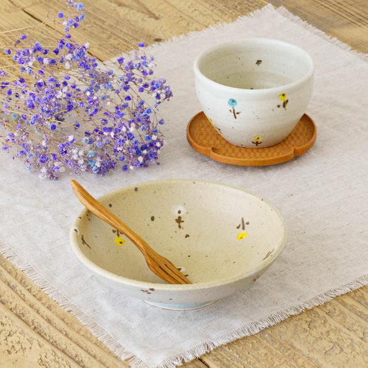 Flat bowl flower light brown x light blue | Harada Haruko