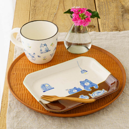 Square Plate Bear and Salmon | Kyoko Kitadai