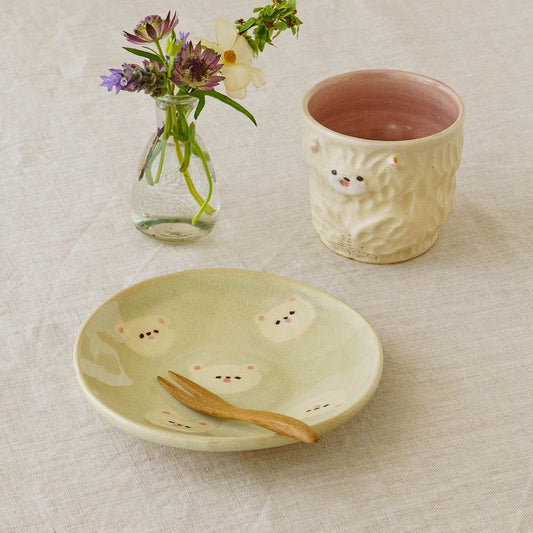 Bear patterned side plate, green | Mikiko Kato