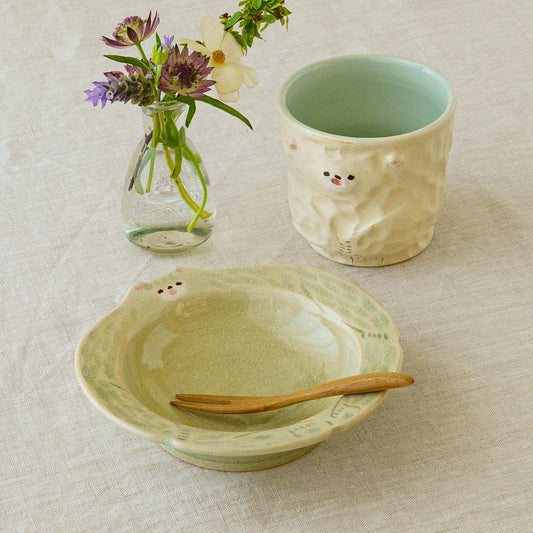 Bear-shaped small bowl, green | Mikiko Kato