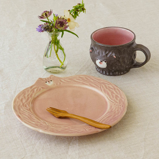 Bear-shaped rim plate, pink | Mikiko Kato
