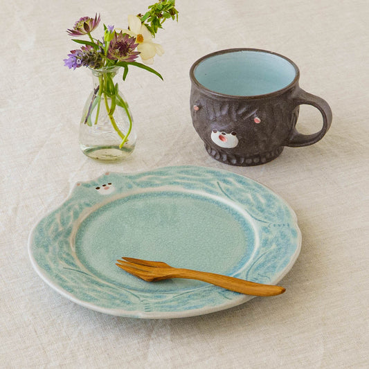 Bear-shaped rim plate, light blue | Mikiko Kato