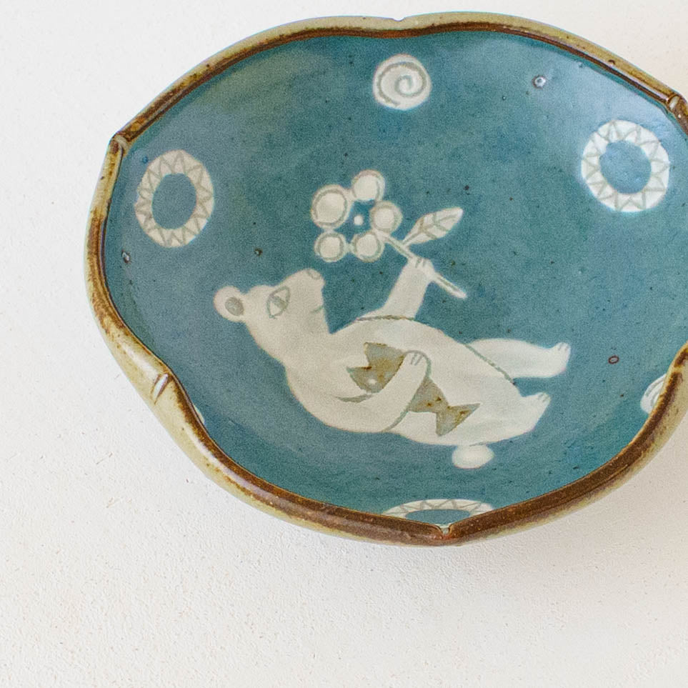 4寸玉縁輪花皿 くま|皐月窯