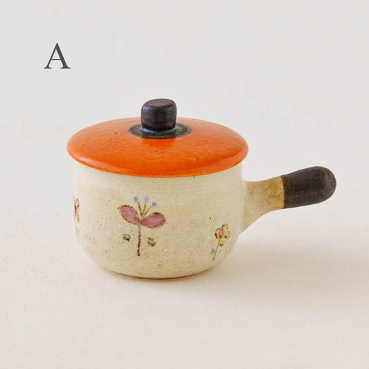 Clay pot chopstick rest flower orange enamel D | Naoko Ikemoto