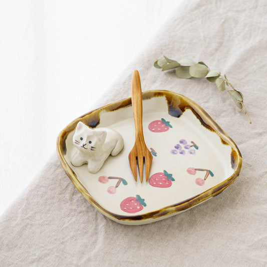 ねこ x くだもの 四角皿|梶田慶