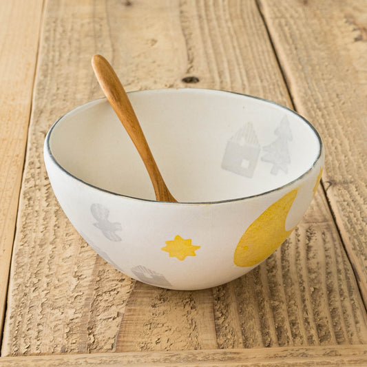 和紙染め 深ボウル メルヘン 月と気球|安見工房