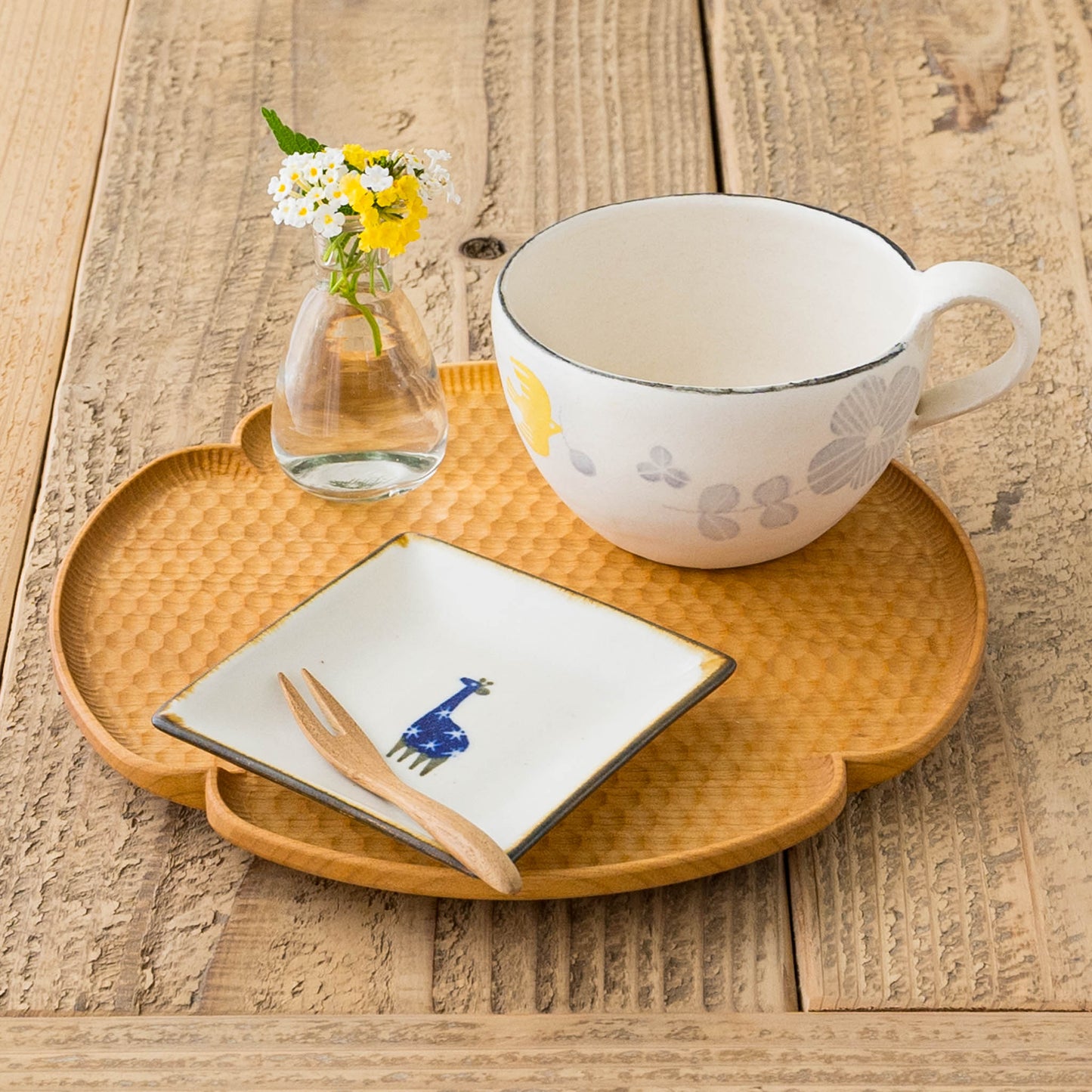 和紙染め 丸マグ 小 メルヘン 花と鳥|安見工房