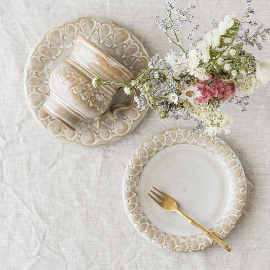Cake plate Shizuku pattern Unofu white glaze | Ruriame Kobo