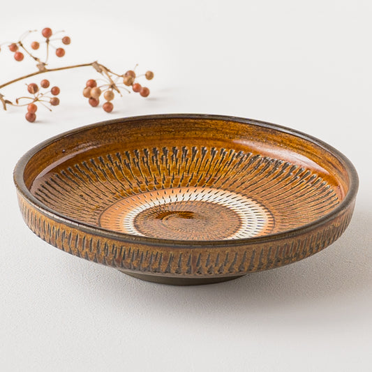 食卓を豊かにしてくれる小鹿田焼坂本庸一窯の飛び鉋7寸菓子鉢