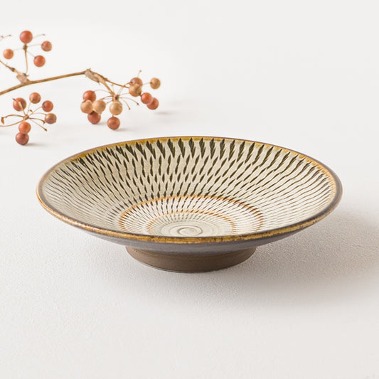 飛び鉋が味わい深くて素敵な小鹿田焼坂本庸一窯の5寸皿