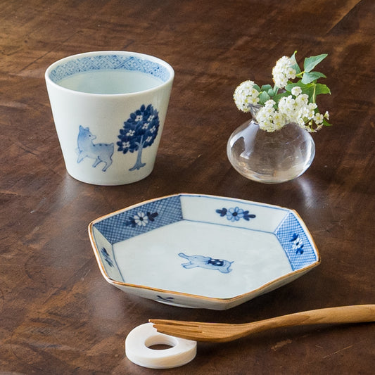 石川理恵さんの六角皿ゾウとそば猪口鹿