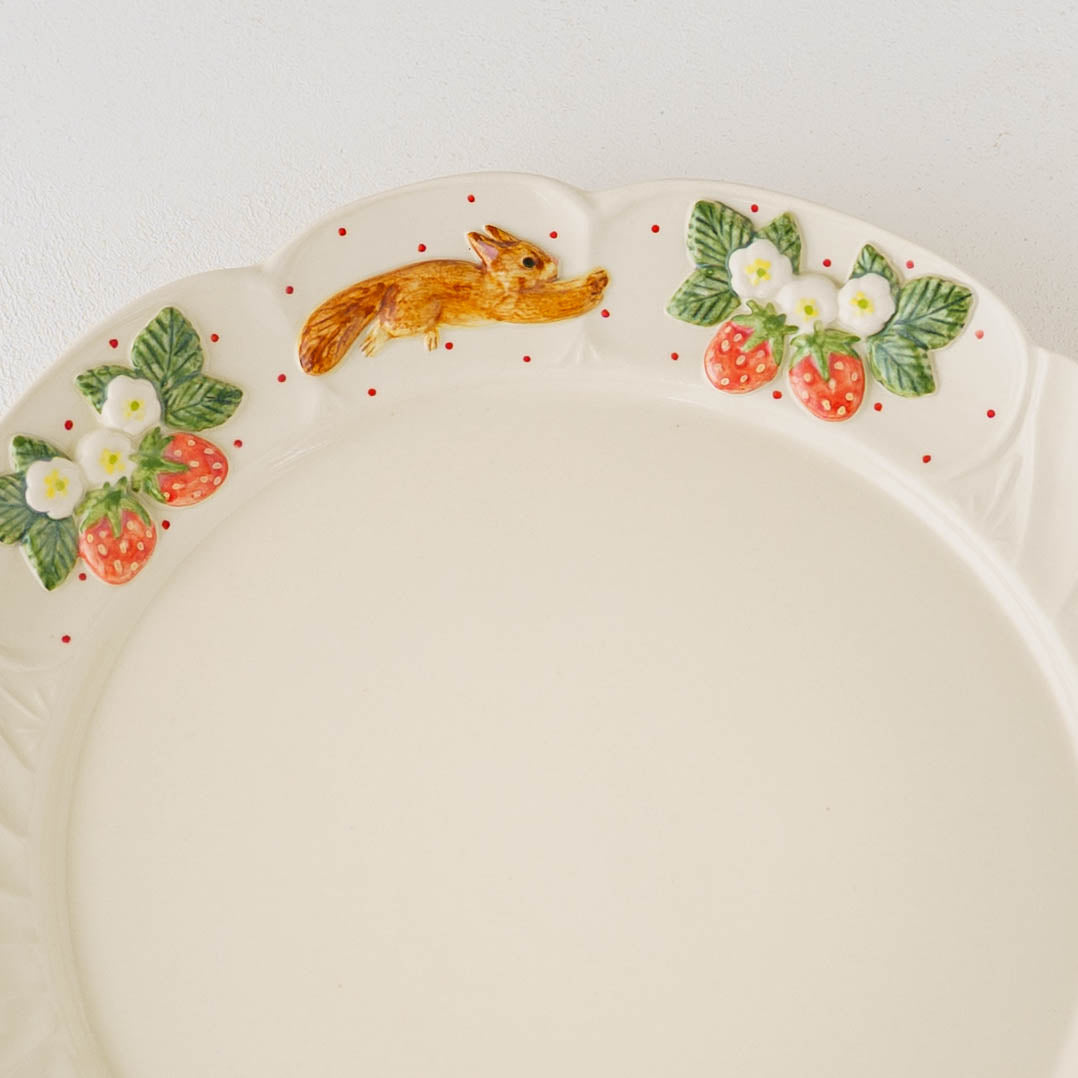 Antique Plate Hopping Squirrel Strawberry | Sugar Poppo