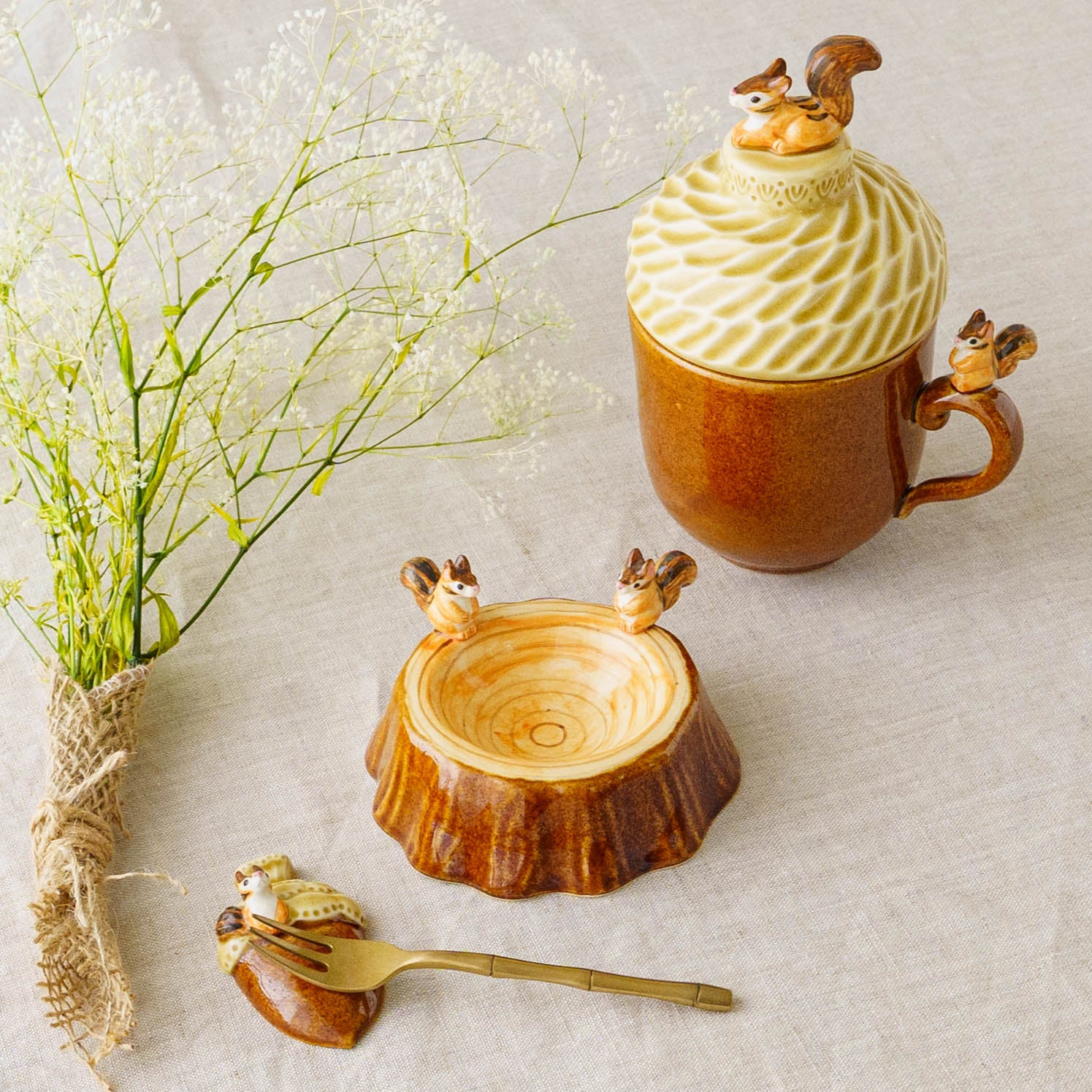 新品シュガーポッポSugar poppo リスの花器陶芸作家花瓶 Sugar Poppo フローラルシュガーポッポ ピンク - Farbe