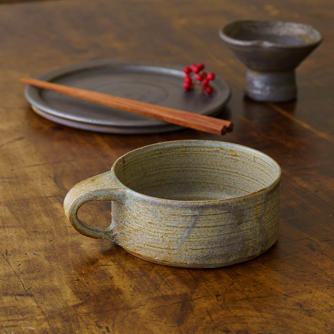 Flat mug Sabi Asagi｜Noriko Yoshinaga