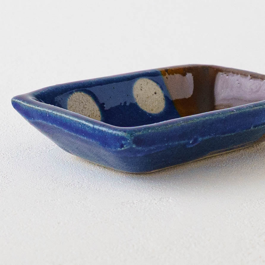 Small Square plate  dot pattern, blue | Wakaba Enokida, Enokida Kiln