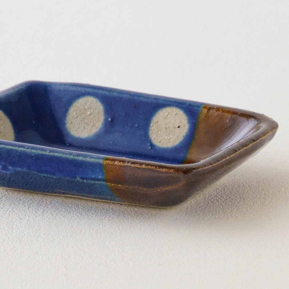 Small Square plate  dot pattern, blue | Wakaba Enokida, Enokida Kiln