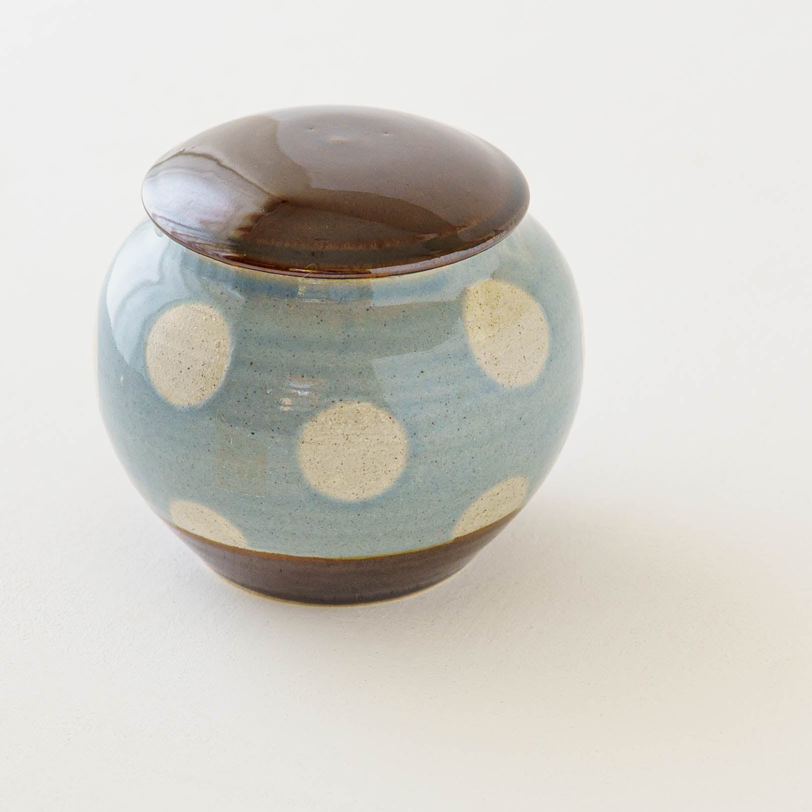 陶芸作家 榎田若葉 えのきだ窯 みそがめ ドット柄 水色｜作家もの和