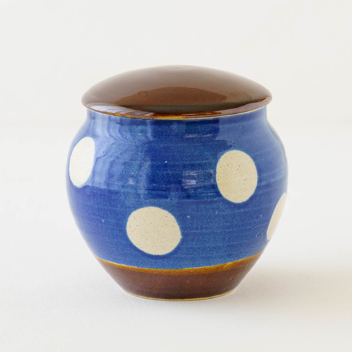 みそがめ　ドット柄　青色 x 飴釉｜榎田若葉　えのきだ窯