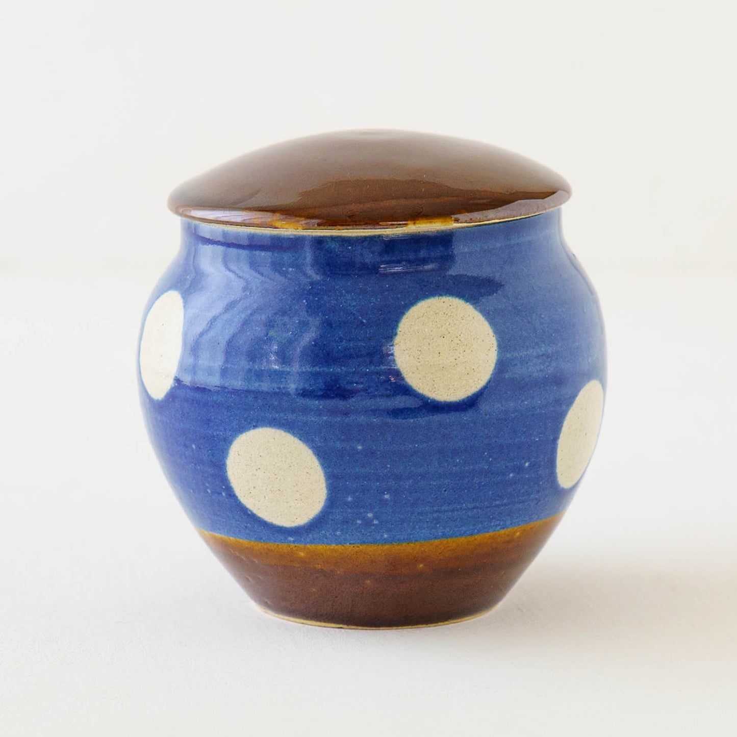 みそがめ　ドット柄　青色 x 飴釉｜榎田若葉　えのきだ窯