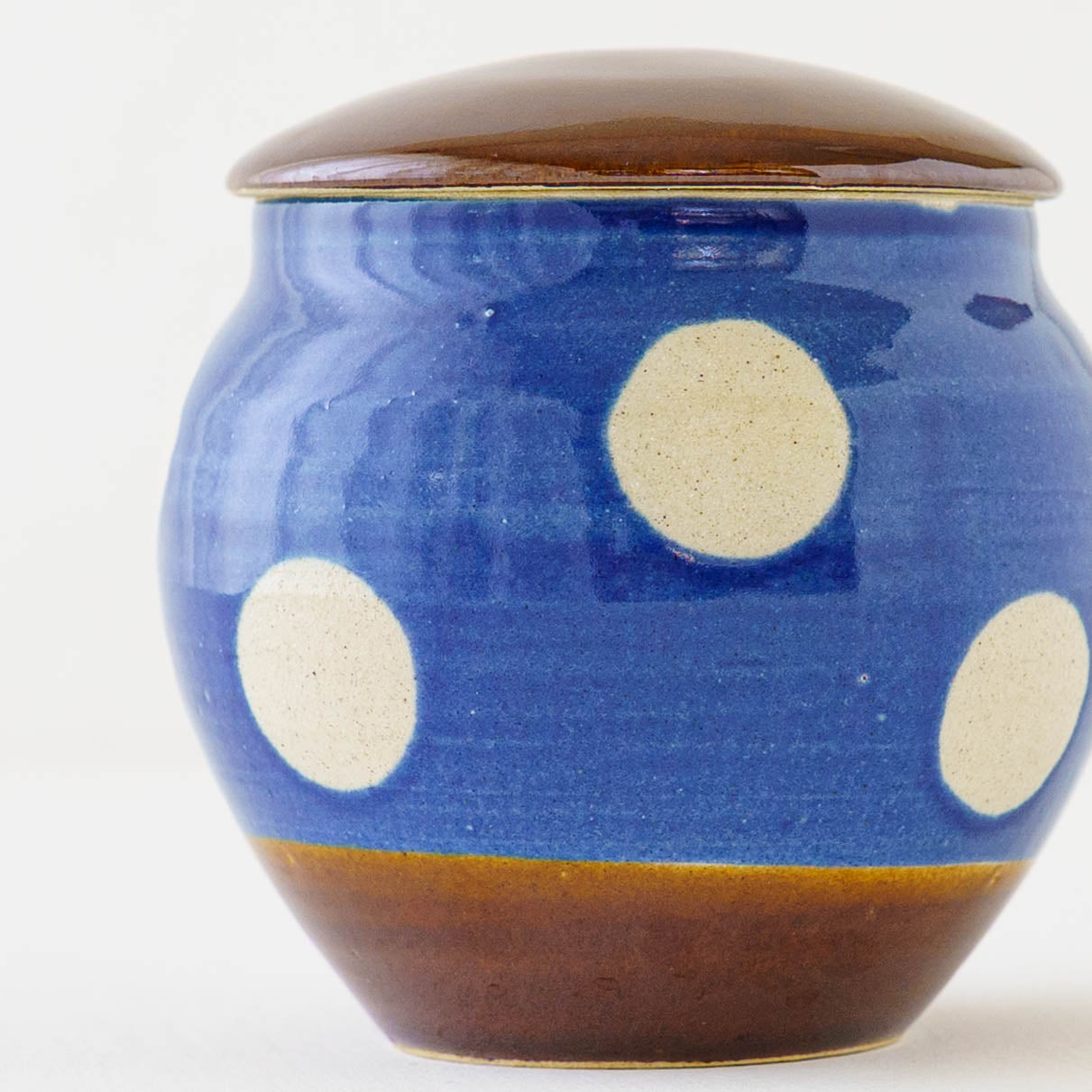 みそがめ　ドット柄　青色 x 飴釉｜榎田若葉　えのきだ窯