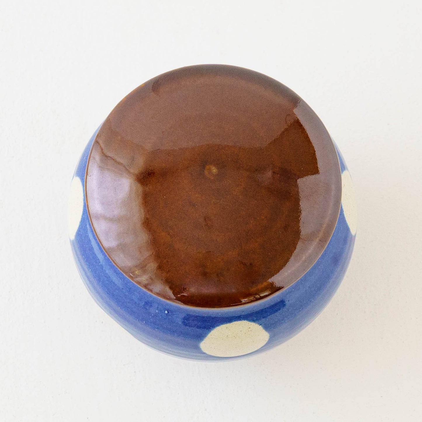 みそがめ　ドット柄　青色 x 飴釉｜榎田若葉　えのきだ窯