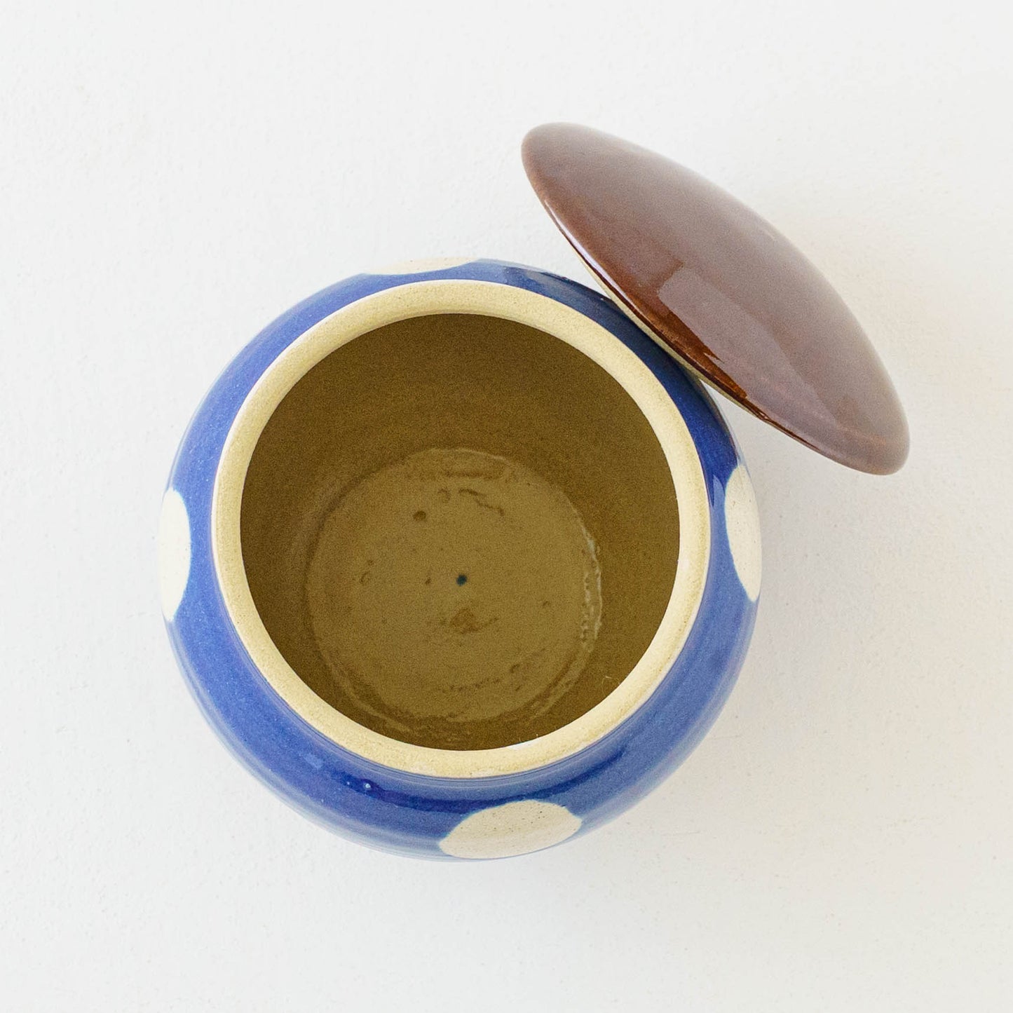 みそがめ　ドット柄　青色 x 飴釉｜榎田若葉　えのきだ窯