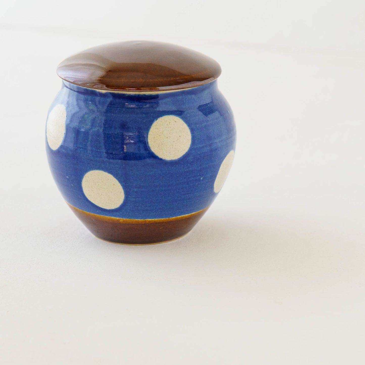 みそがめ　ドット柄　青色 x 飴釉｜榎田若葉　えのきだ窯