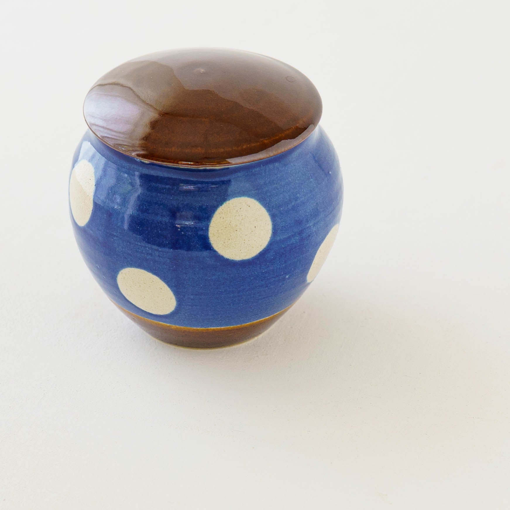 陶芸作家 榎田若葉 えのきだ窯 みそがめ ドット柄 青色｜作家もの和