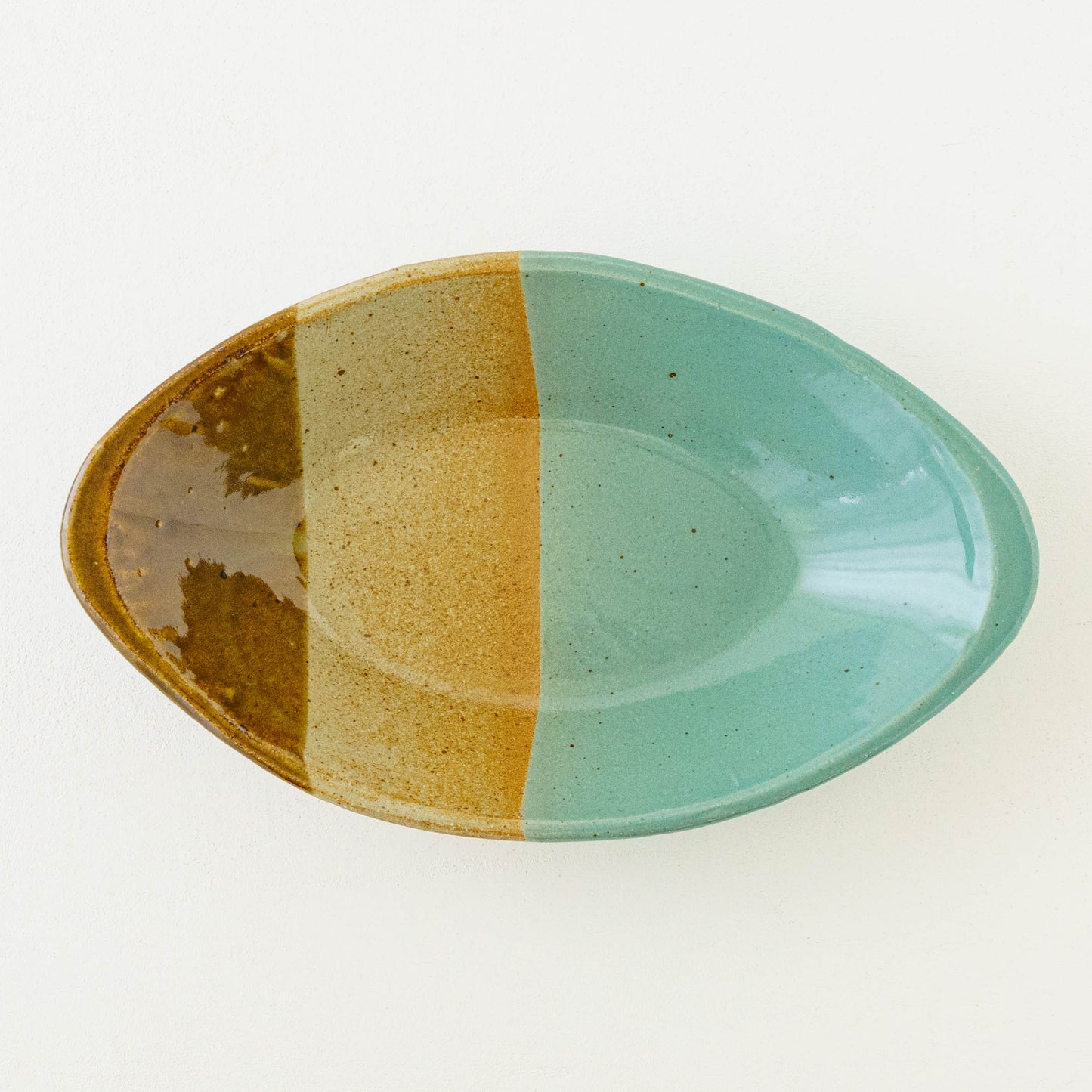 カレー皿　掛け分け　A　飴釉 x 並白釉 x 緑釉｜榎田智　えのきだ窯