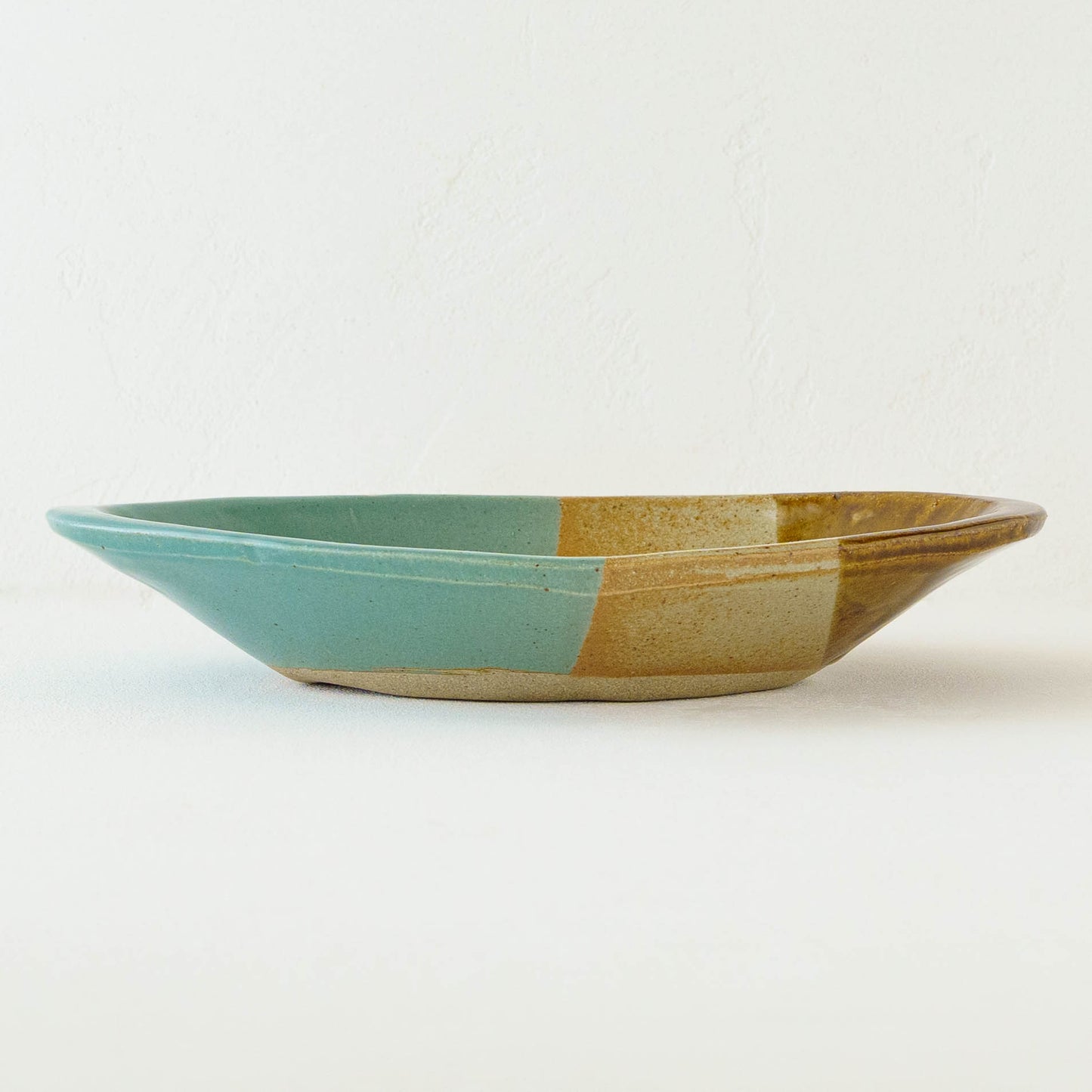 カレー皿　掛け分け　A　飴釉 x 並白釉 x 緑釉｜榎田智　えのきだ窯