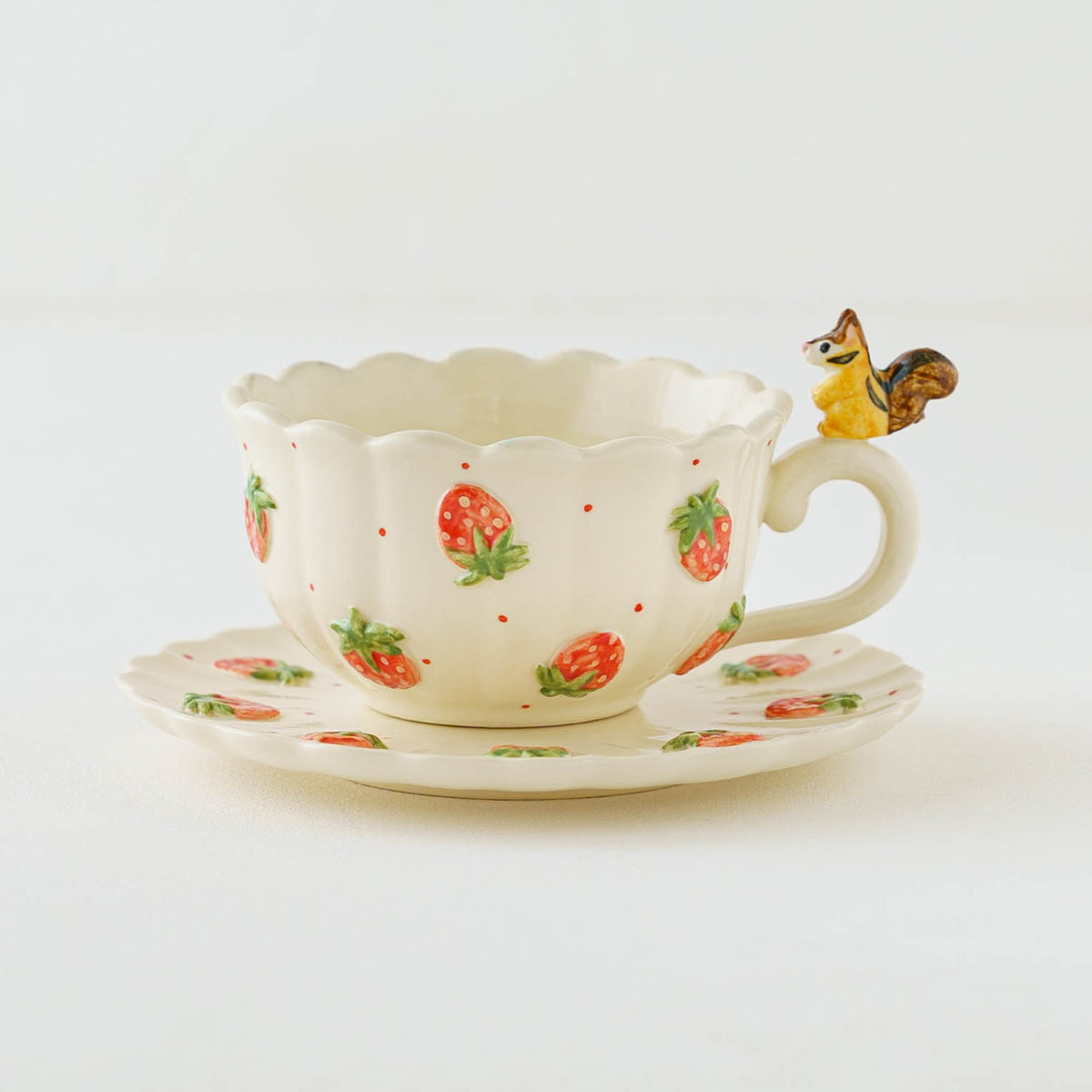 Cup & Saucer Squirrel Ruffle Strawberry | Sugar Poppo