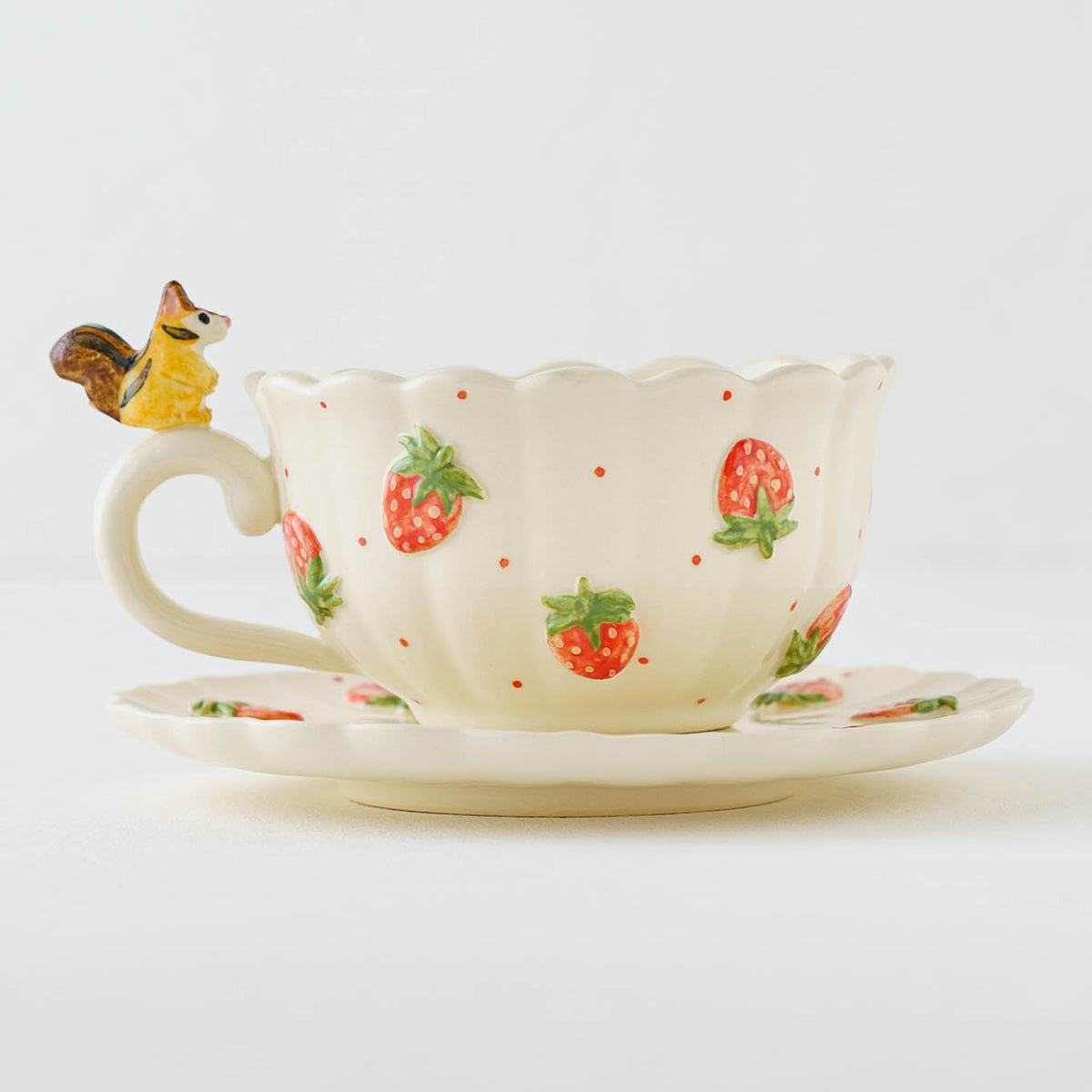 Cup & Saucer Squirrel Ruffle Strawberry | Sugar Poppo