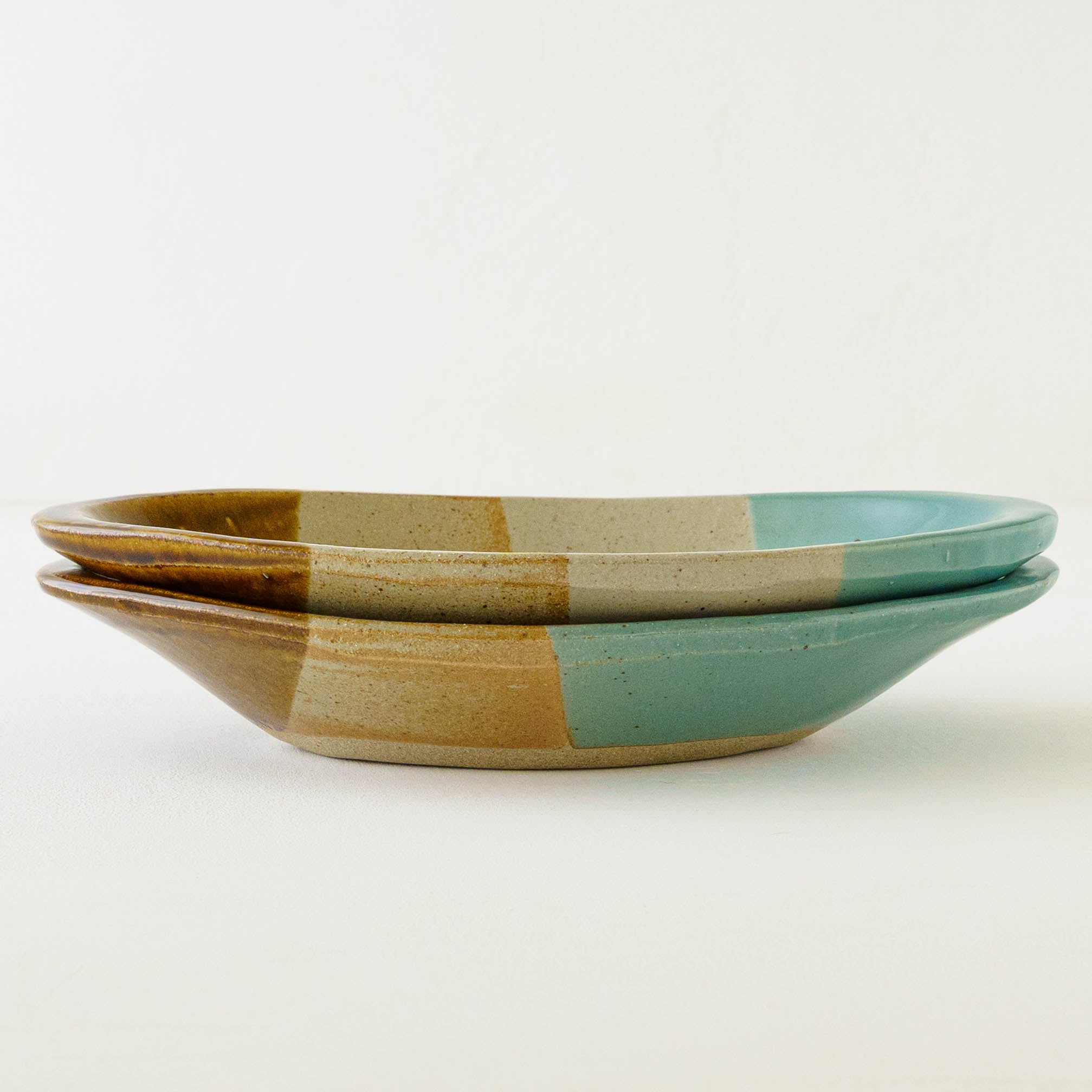 陶芸作家 榎田智 えのきだ窯 カレー皿 掛け分け 飴釉 並白釉 緑釉 ｜和