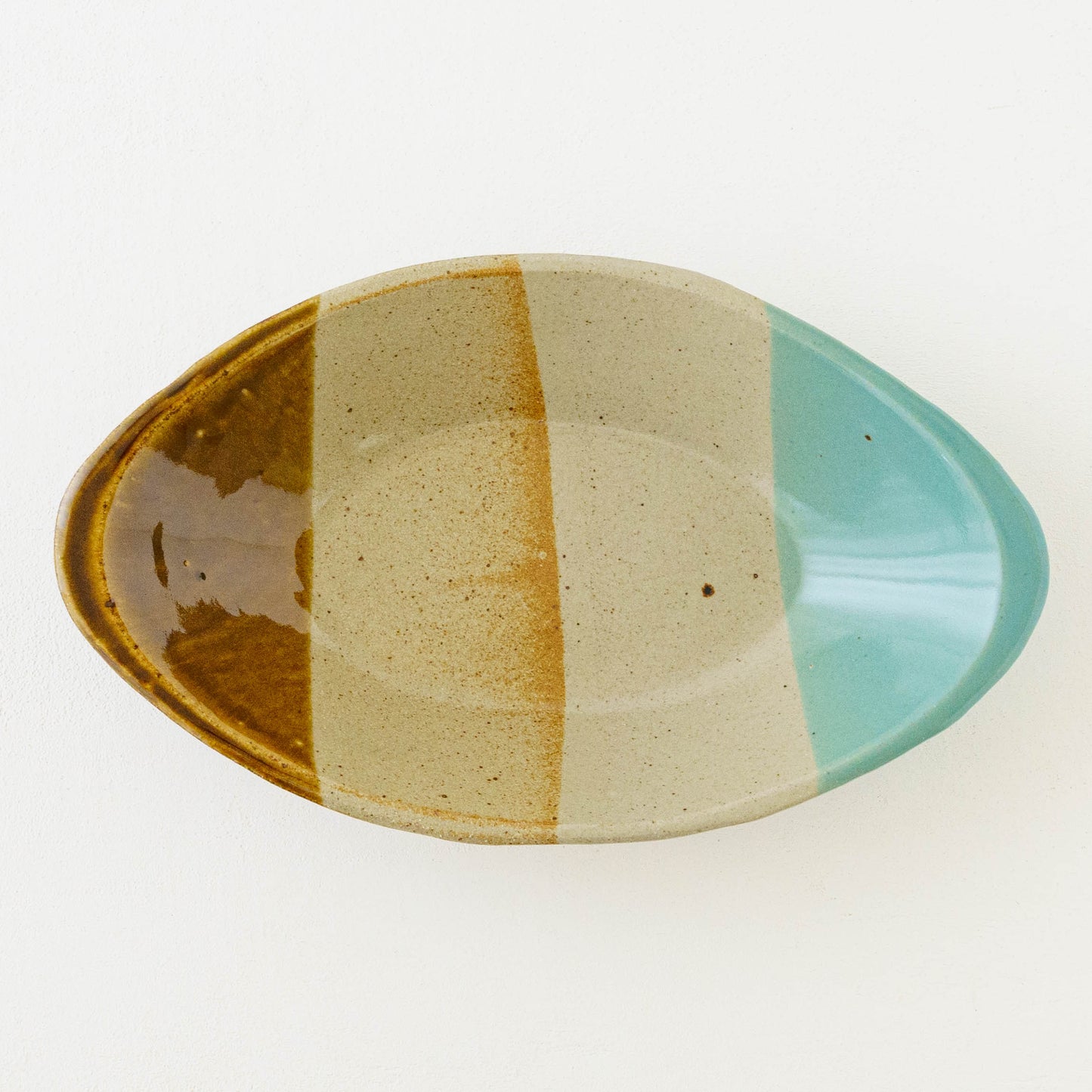 カレー皿　掛け分け　B　飴釉 x  並白釉 x マット釉 x 緑釉｜榎田智　えのきだ窯